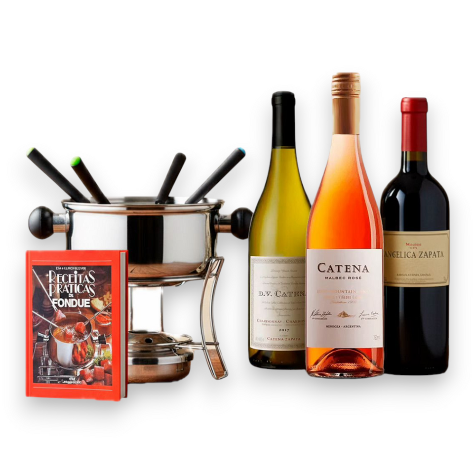 Kit 3 Vinhos + Fondue + Livro de Receitas